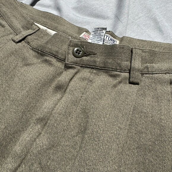 Vintage Y2K Structure Pants Men 36X34 Green Twill Loose Baggy Pleated Cuffed - Picture 4 of 8